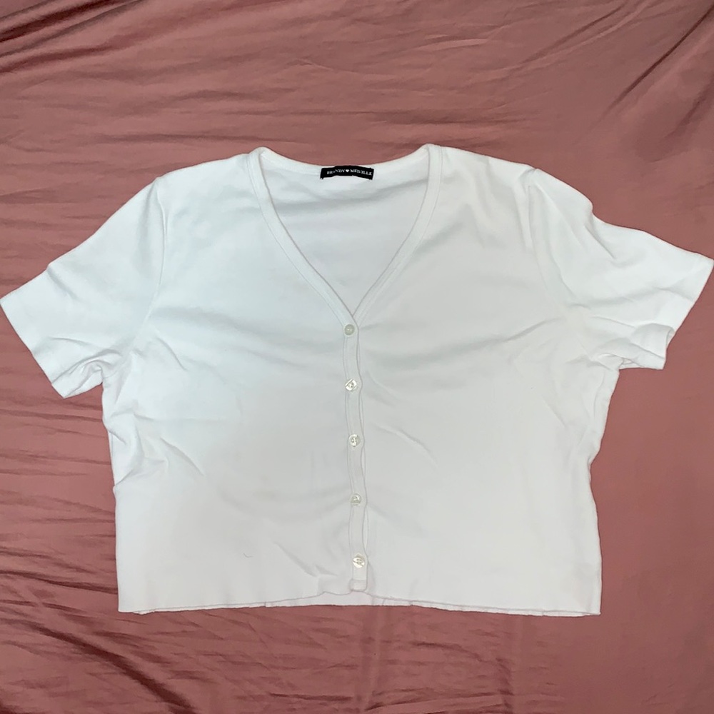 Brandy Melville • white button up crop top